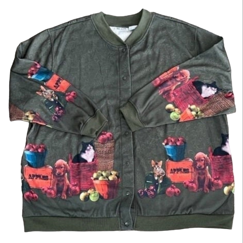 Vintage 90s Blair Green Paisley Cat Dog Farm Print Button Jacket 💚 Size 3XL 🐾